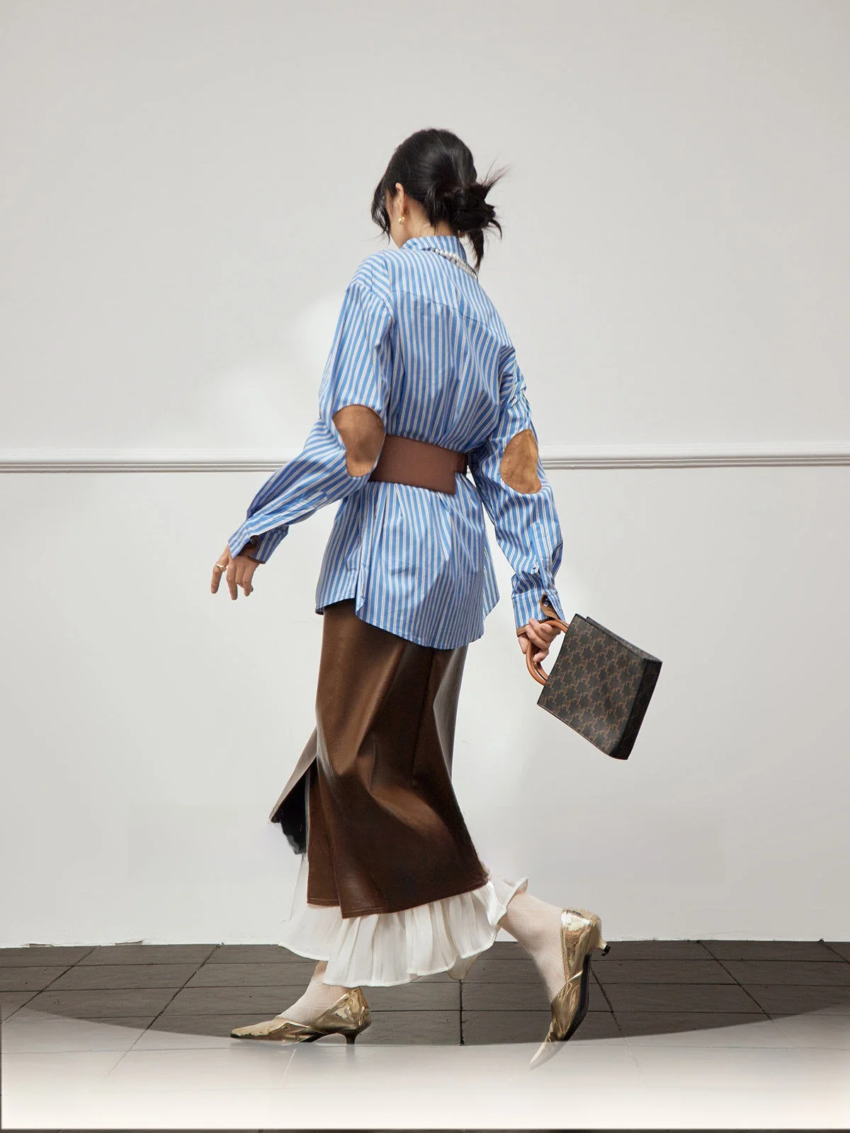 

Blue Ne Striped irt Women's Loose Fit Long Sve Breathable Skin-Friendly U×LAB Autumn New Arrival