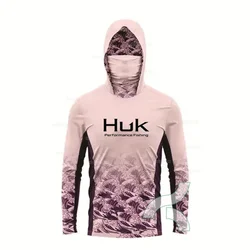 HUK Fishing Shirt Performance Long Sleeve Fishing Hooded Shirt Men With Face Mask Summer Outdoor Sun Protection Fishing Clothes