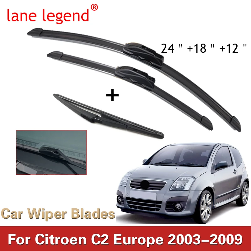 

Car Wiper Blade For CITROEN C2 Europe 24"+18"+12" 2003-2009 Auto Windscreen Windshield Wipers Blades Window Wash Fit U Hook Arms