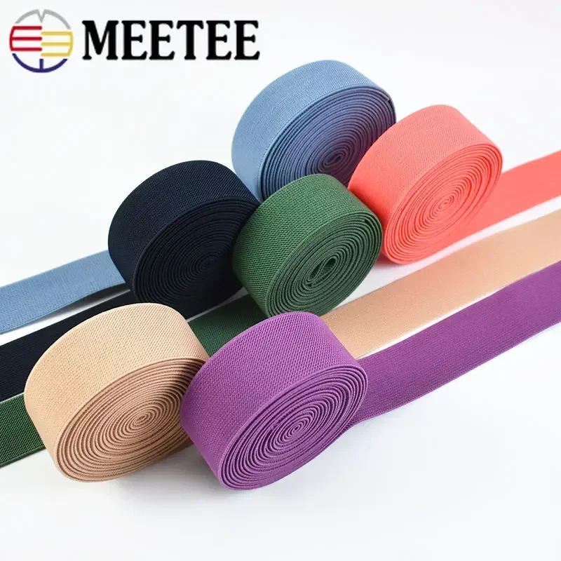 Meetee 2/3Meters 25-40mm Elastic Band for Sewing Garment Trousers Pants Stretch Strap Fabric Tape DIY Clothes Sew Accessories