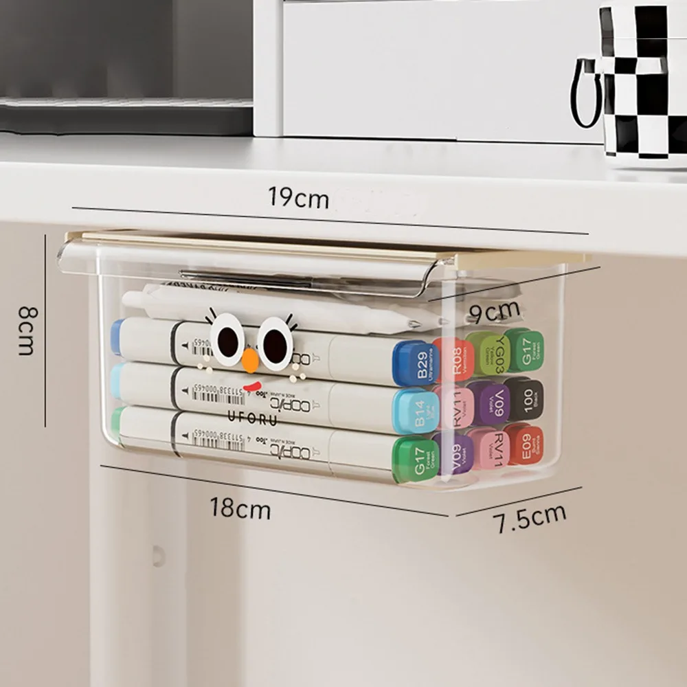 Hanging Under Desk Drawer Type Storage Box Transparent Self-Adhesive Stationery Storage Box Large Capacity Invisible