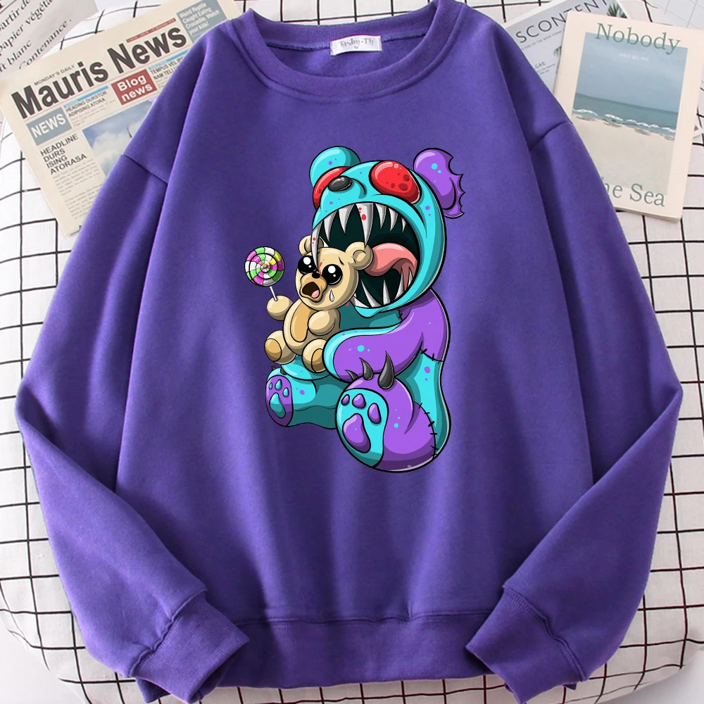 Autumn Casual Woman Pullover Let Me Eat Your Horrible Bad Bear Printing Hoody Fleece Sweatshirt Loose Warm Female Streetwear