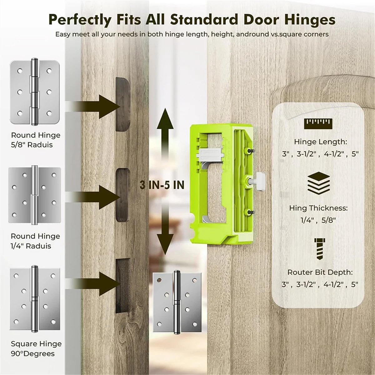 A002 Door Hinge Jig,Door Hinge Router Jig, Door Hinge Installation Kit Fit 3 Inchto 5 Inch Length and 1/4 Inch or 5/8 Inch