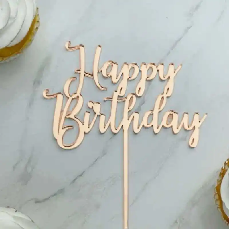 Neuer Einfacher Happy Birthday Cake Topper Dekoration Gold Acryl Kuchenflagge für Geburtstagsparty Kuchendekoration Süße Dessert-Verzierung – Detail 2