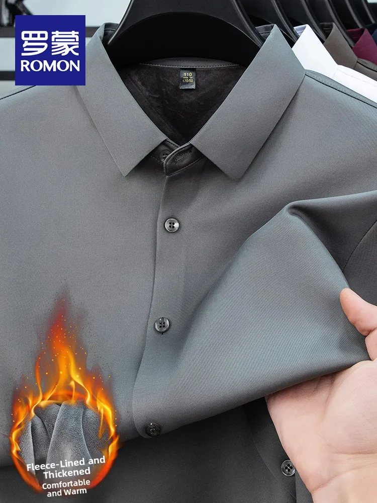 

Lormen Men's Busin irt Long Sve Fce Lined Thiened Sl Warm All-Match Winter Faion Casual Polyester Blend