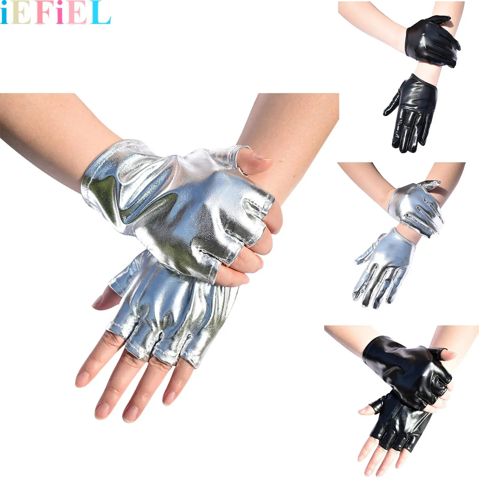 

1 Pair Women Gloss Punk-Style Patent Leather Gloves for Adults Halloween Cosplay Bar Night Club Dress Up Accessories