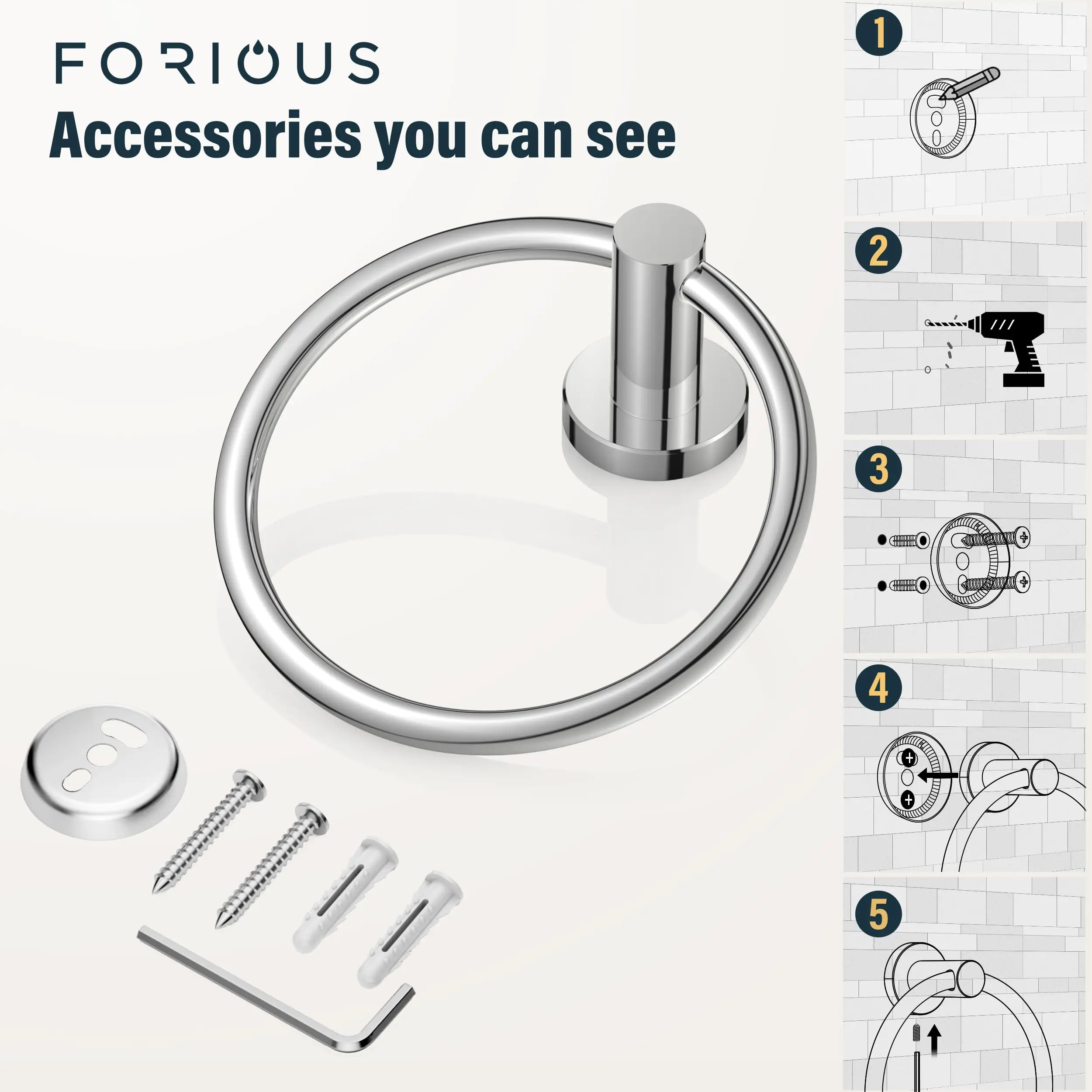 Bathroom Towel Ring Hook Hardware Accessories Storage Holder 304 Stainless Steel Hand Towel Holder Modern Round Towel Hanger image 5