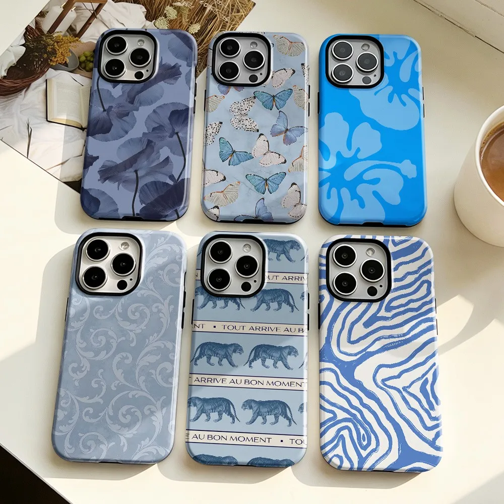 Clmj Blue Butterfly Phone Case for Samsung Galaxy S20 S22 S23 S24 S25 S26 FE Plus Ultra Edge 4G 5G Double-layer Cover