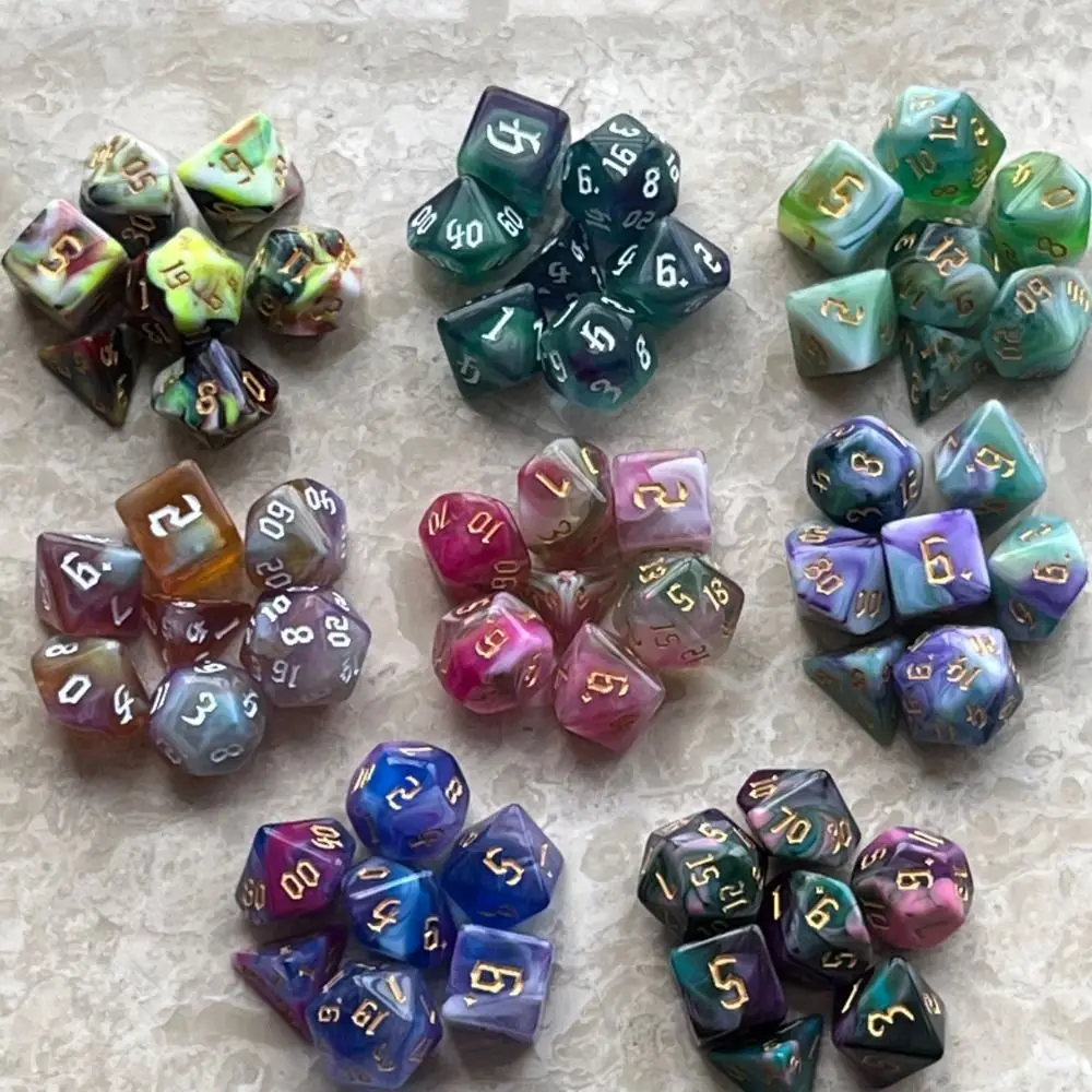 7pcs/set New Acrylic Polyhedral Dice Colorful D4 D6 D8 D10 Dice Games Swirl-DND Dice Set for Family Party/Board Games/RPG/MTG