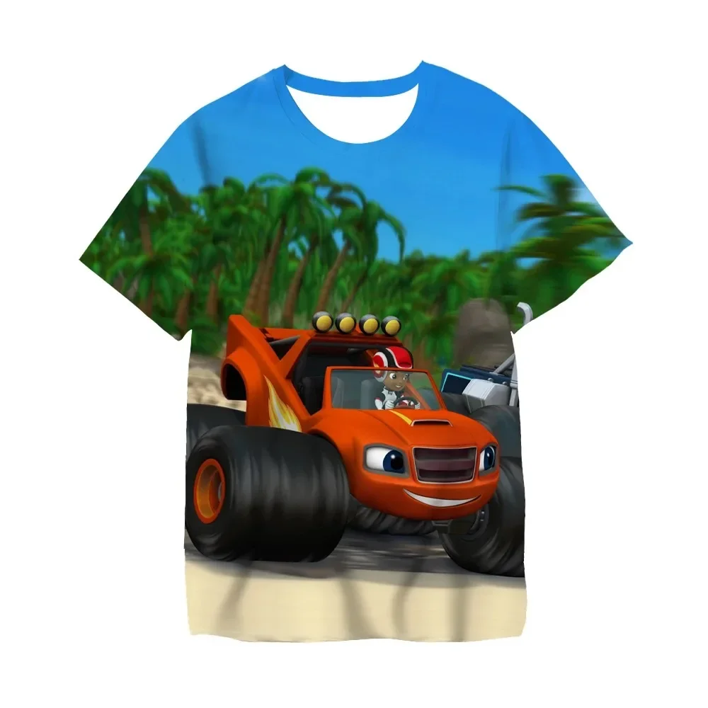 Blaze infantil e The Monster Machines Cartoon T-shirt, roupas engraçadas para crianças, roupas de meninos e meninas, tops legais de verão, novo, 2023