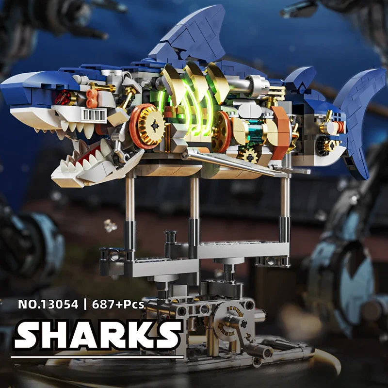 Cyborg Shark Building Blocks Deep Sea Creature Building Kit Pellet Dinosaur Parrot Mantis Model Creative Gift Toys for Kids