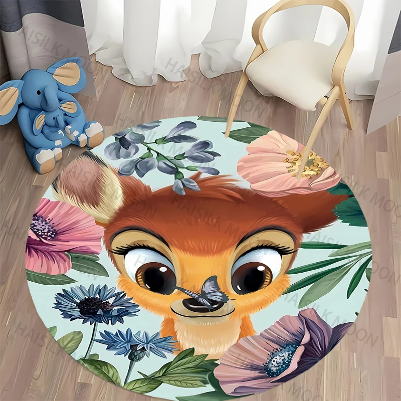 Cartoon Disney Bambi Printed Pattern Circular Carpet,Bedroom Decorative Rug,Use Non-slip Floor in Living Room, Kitchen Door Mat