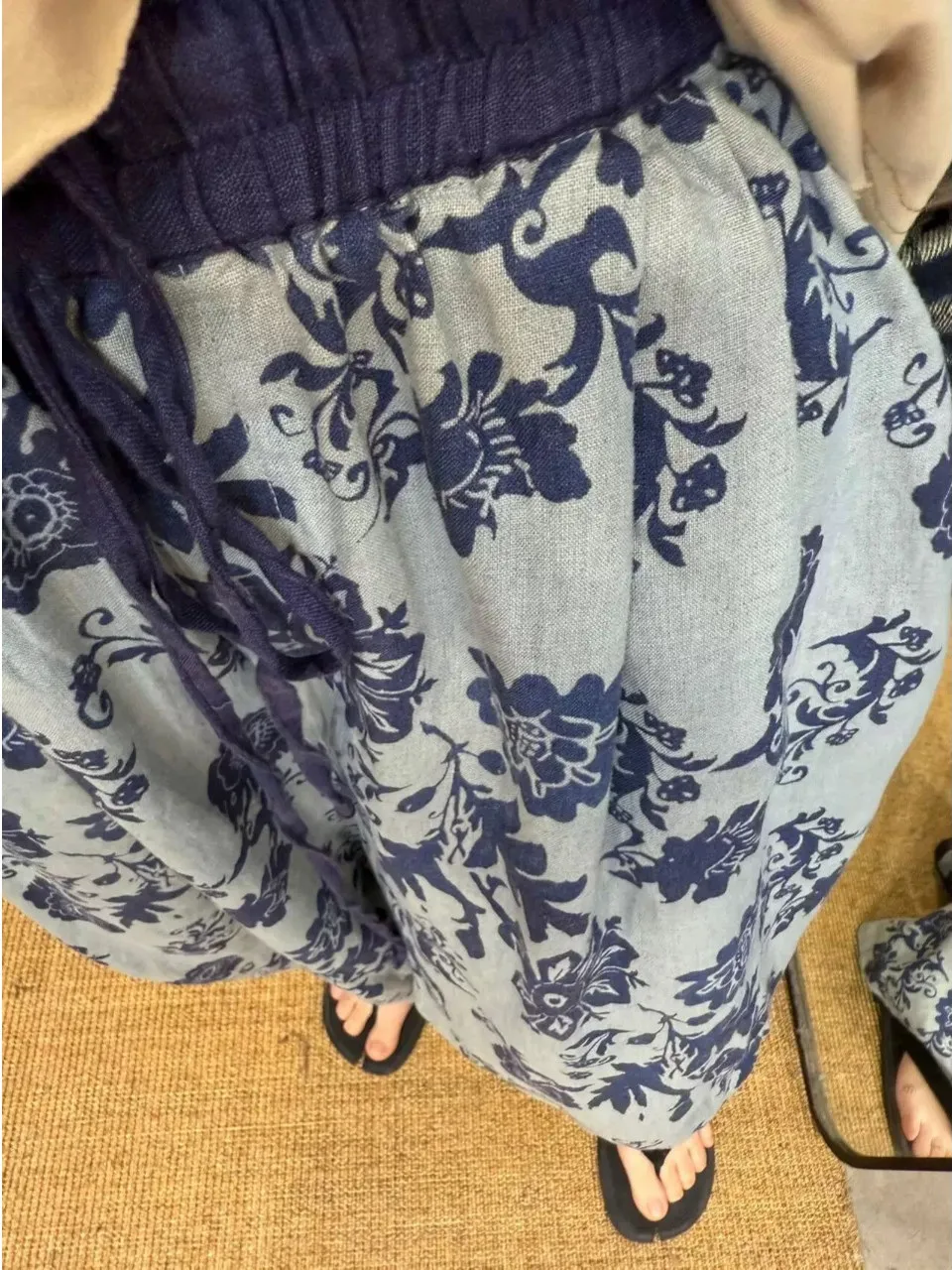 الرجعية طباعة القطن الكتان بنطال ذو قصة أرجل واسعة المرأة Faionable بناطيل كاجوال صيف جديد عالية الخصر التخسيس Ele الترفيه السراويل #3