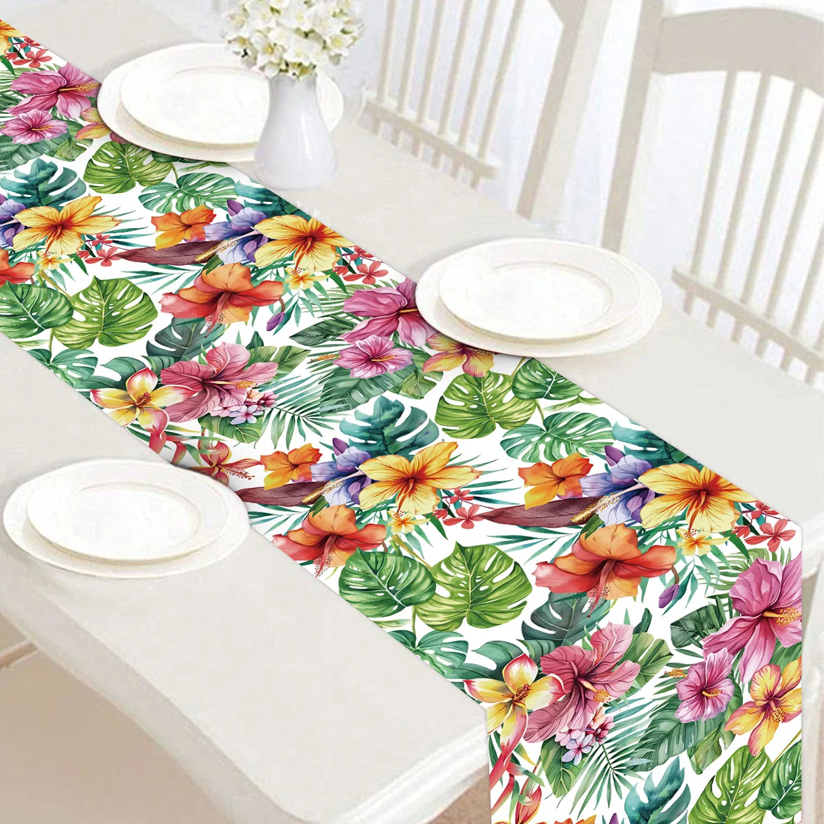 Summer Hawaiian Floral Table Runner Flamingo Birthday Party Decor Kids Aloha Hawaii Tropical Party Supplies Dining Table Decor