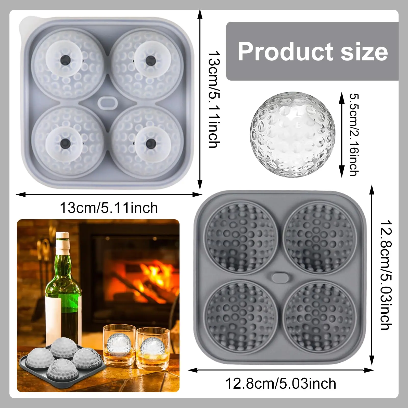 Ice Cube Tray Silicone with Lid Round Square Ice Ball Mold Spherical Silicone Ice Cube Mold for Kitchen Cocktail Whiskey Drink