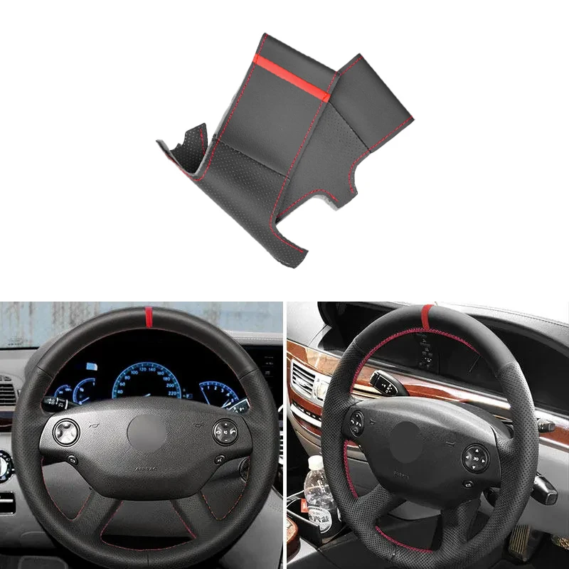 Car Red Line&Strip Steering Wheel Cover Trim Accessories For Mercedes Benz S-Class W221 CL-Class C216 2006 2007 2008 2009 2010