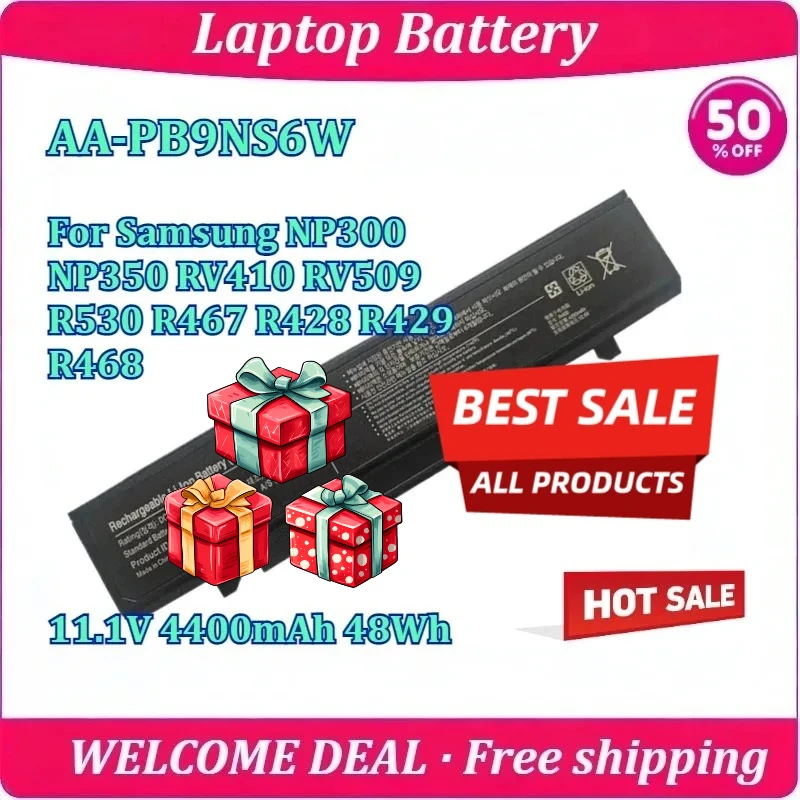 New AA-PB9NS6W Laptop Battery For Samsung NP300 NP350 RV410 RV509 R530 R467 R428 R429 R468 11.1V 4400mAh 48Wh Battery