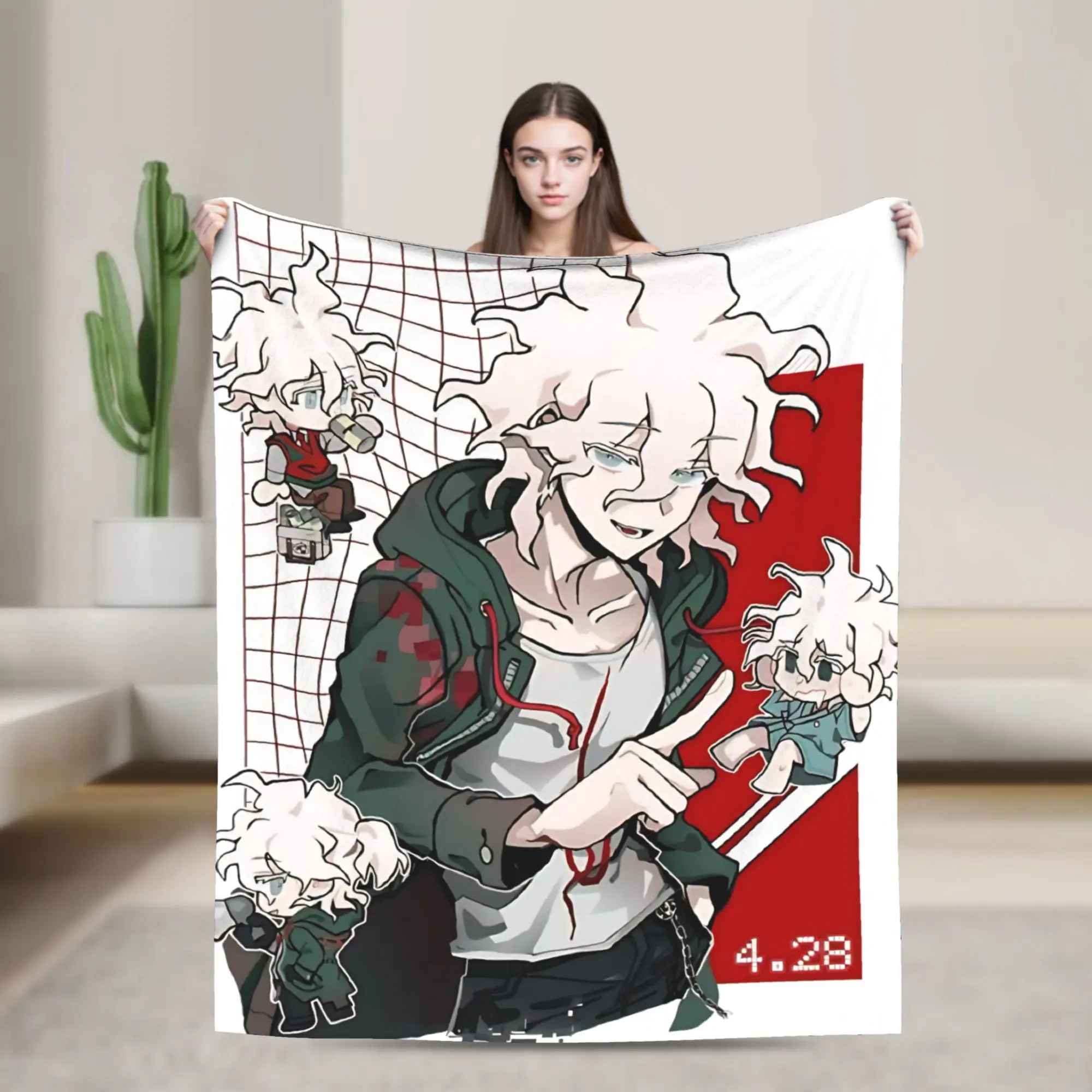 Nagito Komaeda  Flannel Blanket Winter  Warm Soft Throw Blanket for Kids Adult Living Room Graphic Bedspread Sofa Bed Cover