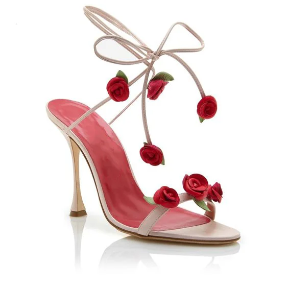 

2022 Summer Fashion New Women's High Heels Color Strappy Rose Design Stiletto Pointed Toe Thin and Shallow Sexy Women's Single