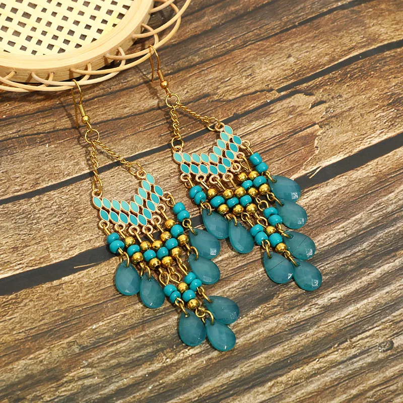 Ohrringe im ethnischen Stil mit Wassertropfen-Motiv für Damen, böhmische Perlen-Ohrringe mit Quasten, Retro-Schmuck für Mädchen, geeignet für den täglichen Gebrauch und für Partys. – Detail 10