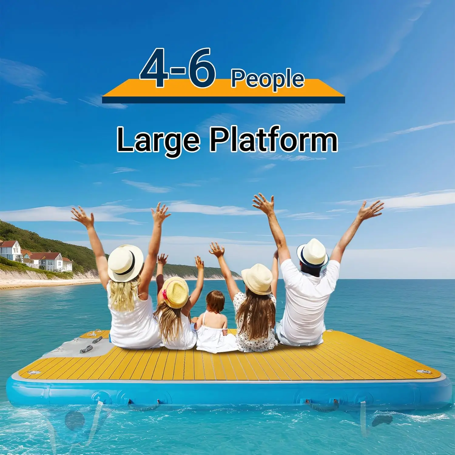 China Raft Drop Stitch Fishing Floating Platform EVA Water Dock Pontoon Leisure Mat Inflatable Floating Dock with Wood Grain EVA view 5