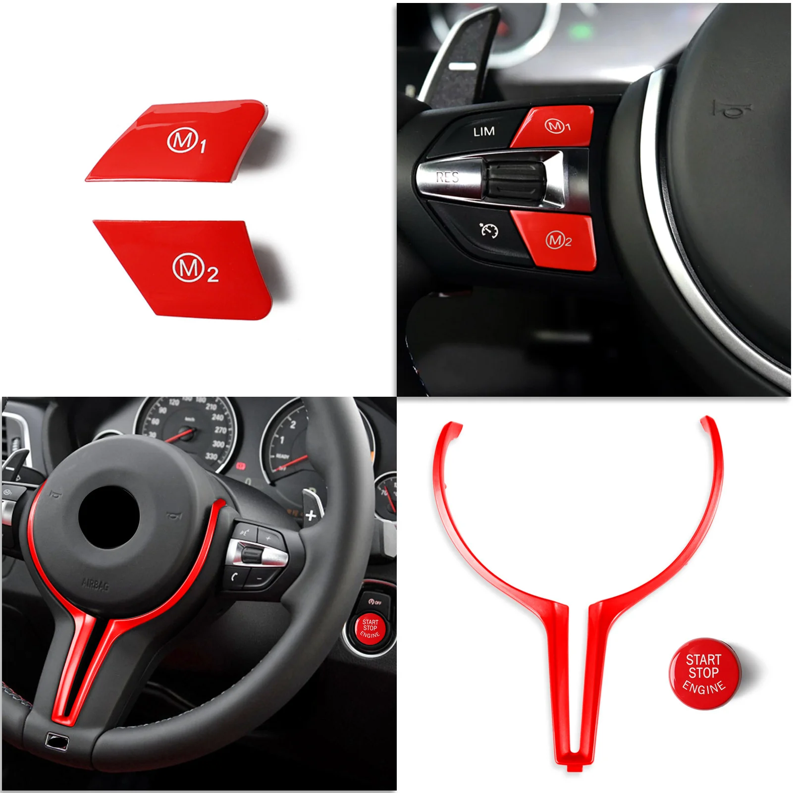 WXZOS Red ABS Steering Wheel Cover W/Switch Button Trim Kit For BMW 2011-2016 M5 F10 2013-2018 M6 F06 F13