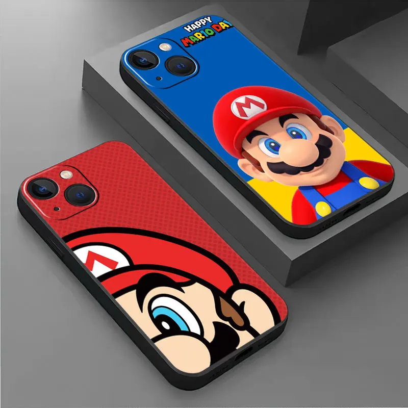 Silicone Case For Apple iPhone 15 11 13 Pro Max 14 Plus 12 Mini 7 8 XR X XS 6 6S SE Bumper Phone Cover Cartoon M-Marios Fundas