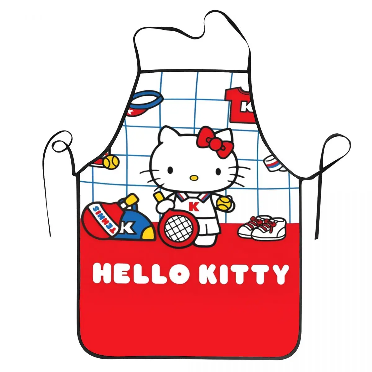 Custom Unisex Tennis Time Hello Kitty Apron Kitchen Chef Cooking Baking Bib Women Men Kitten Tablier Cuisine for Painting