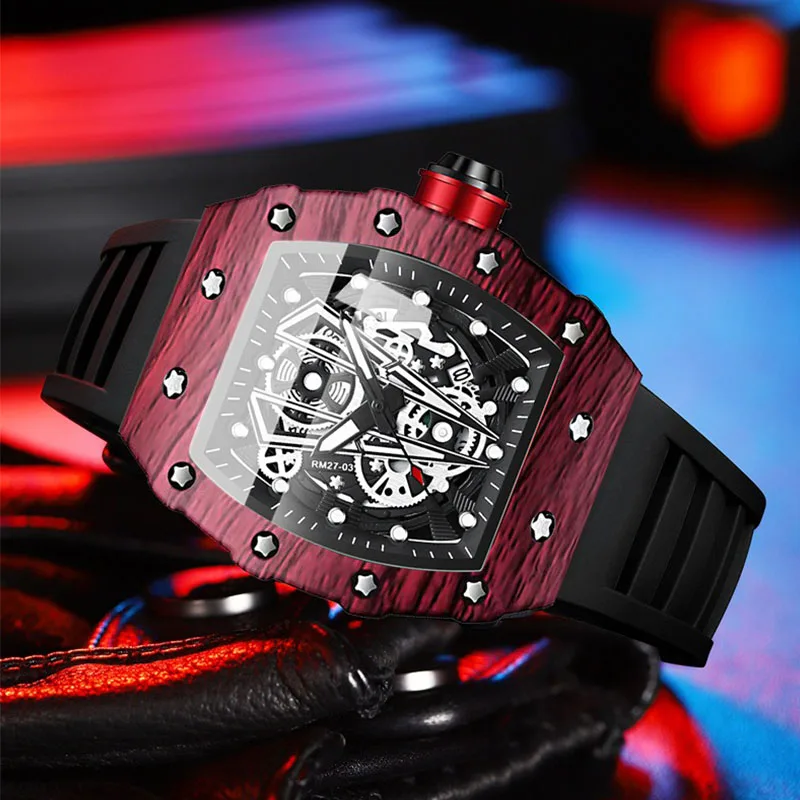 

BINBOND Luxury Tonneau-shaped Skeleton Quartz Watches for Men Luminous Waterproof Hands Male Wristwatch Montre Homme Reloj