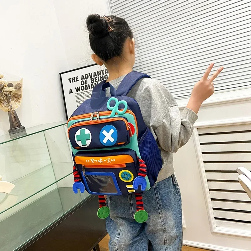 Sac d'école de grande capacité pour enfants, sac à dos de prévention des pertes de jardin d'enfants, sac de voyage robot super mignon, garçons et filles, tendance