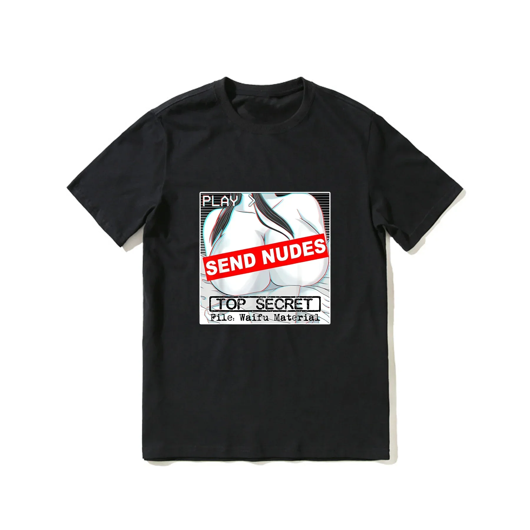 2025 رائجة البيع الصيف 100% القطن إرسال عراة ملف سري Waifu المواد Ahegao هنتاي أنيمي Ecchi الأسود تي شيرت الرجال تي شيرت