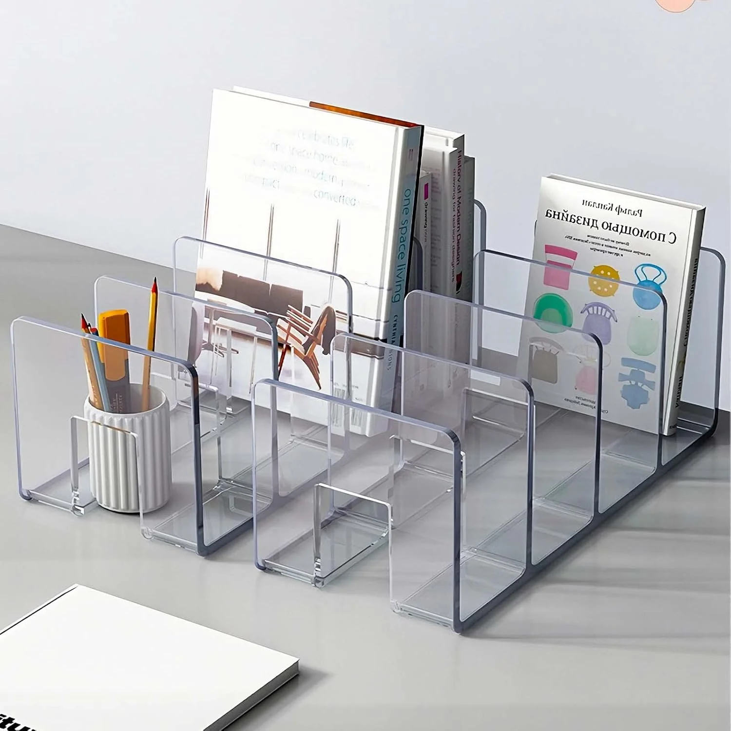 Book Organizer Clear File Sorter, Large Slot Acrylic Desk Organizer, Desktop File Folder Holder Organizer, Office  Stand Rack fo