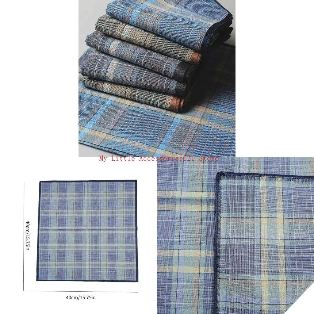 

Absorbent Handkerchiefs Soft Square Towel Kerchiefs Men Check Bandannas Hankies