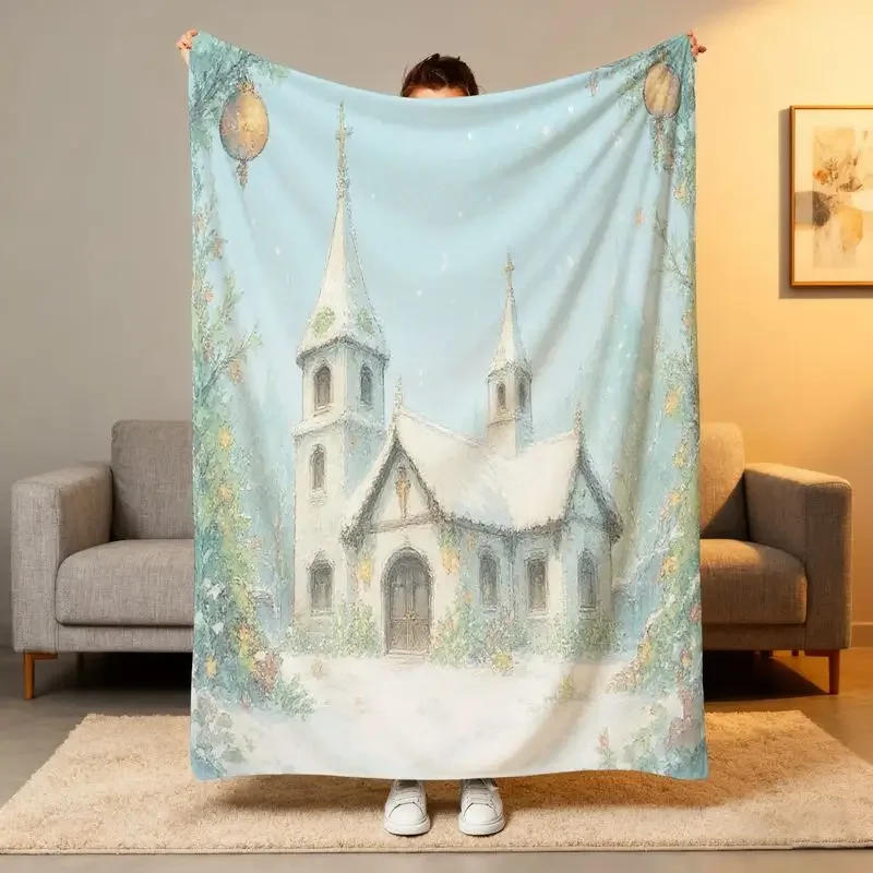 

Очаровательное архитектурное фланелевое одеяло со снежной сцены — подходит для дивана, путешествий, кровати, кемпинга, офиса, украшения, многоцелевого использования