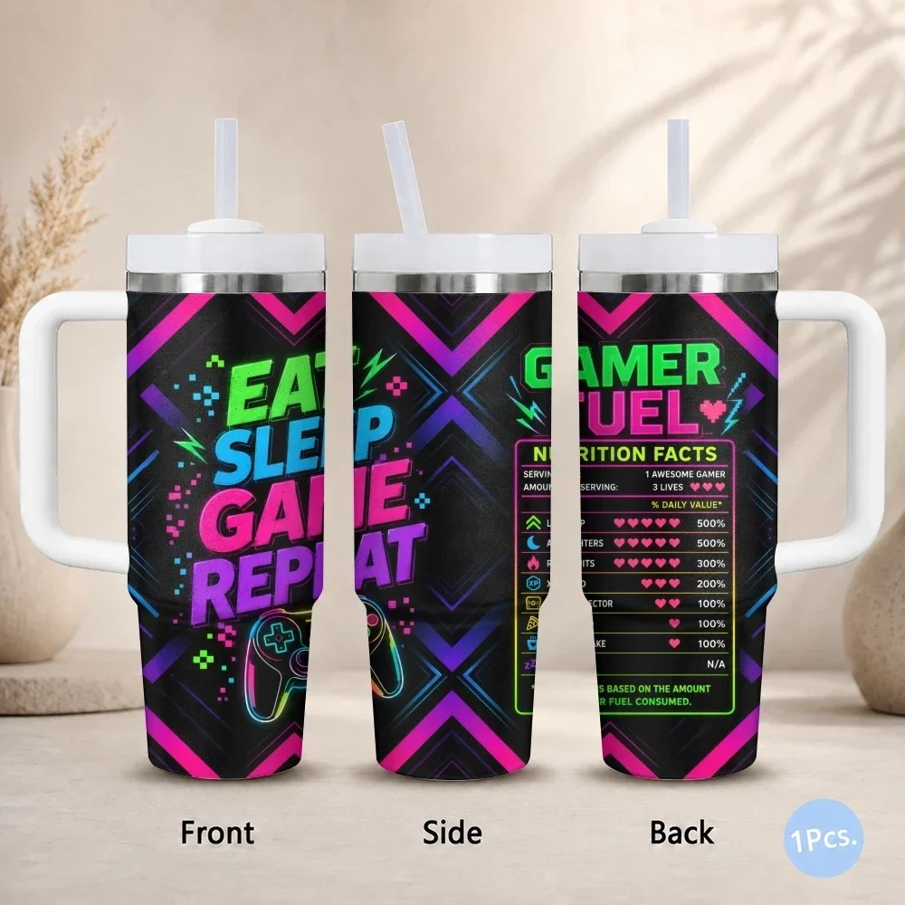Cool Gaming Gift Vacuum Flasks 40oz Thermal Stainless Steel Tumbler with Handle Straw Leakproof Mug