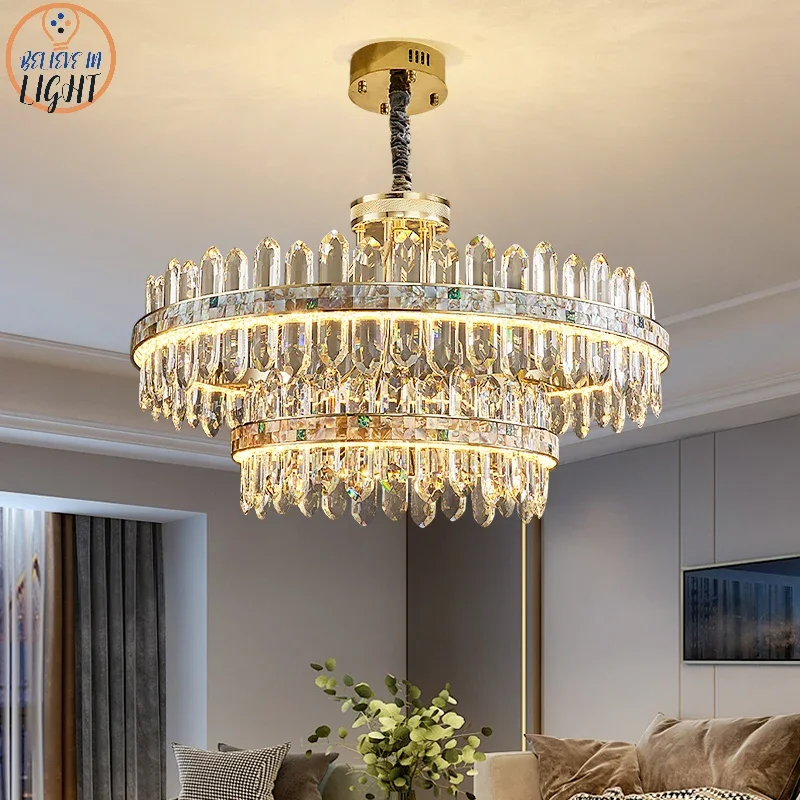 

Modern Crystal Chandelier Lighting Gold Round Long Suspension Lamp for Living Room Dining Room Home Decoration LED Chandeliers