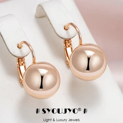 SYOUJYO 585 Rose Gold Color Ball Drop Earrings For Women Glossy Versatile Daily Wear Fine Jewellery