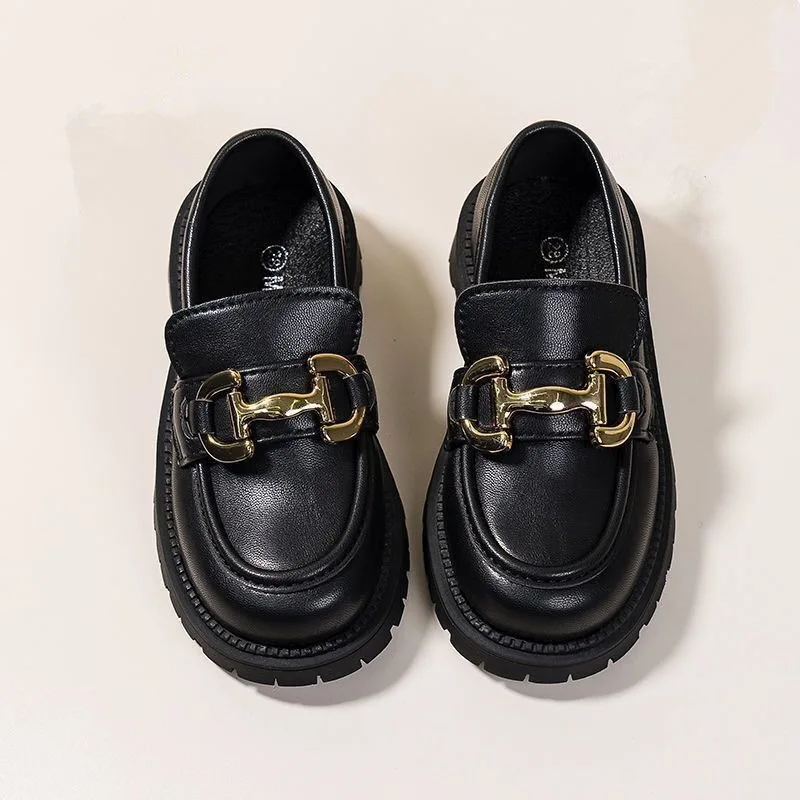 Laofers for Children Platform Black Patent Leather Chain Fashion Boys Girls Flat Shoes Four Season Elegant 26-36 Kids Shoe