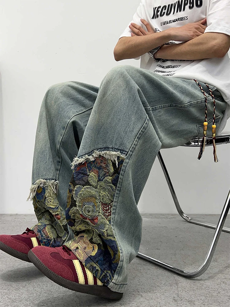 

Женские мешковатые джинсы с широким кроем в стиле пэчворк, дизайнерские американские ретро гранж-стрит, кибер-панк, Y2k, японские джинсовые брюки 2000-х годов, новинка