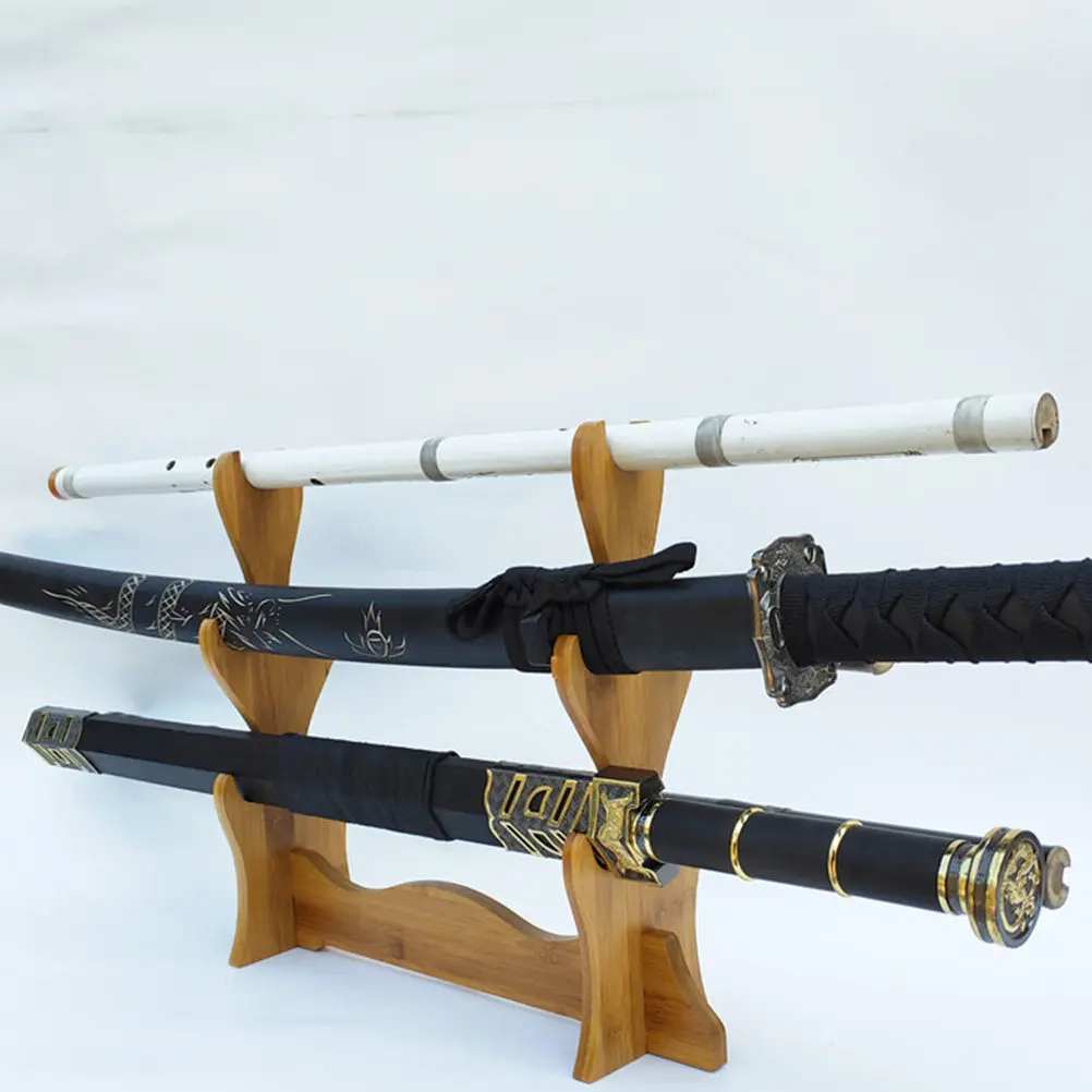 5-Tier Wooden Sword Display Stand for Wakizashi, Katana, or Collectible Blade Storage & Desktop Organization