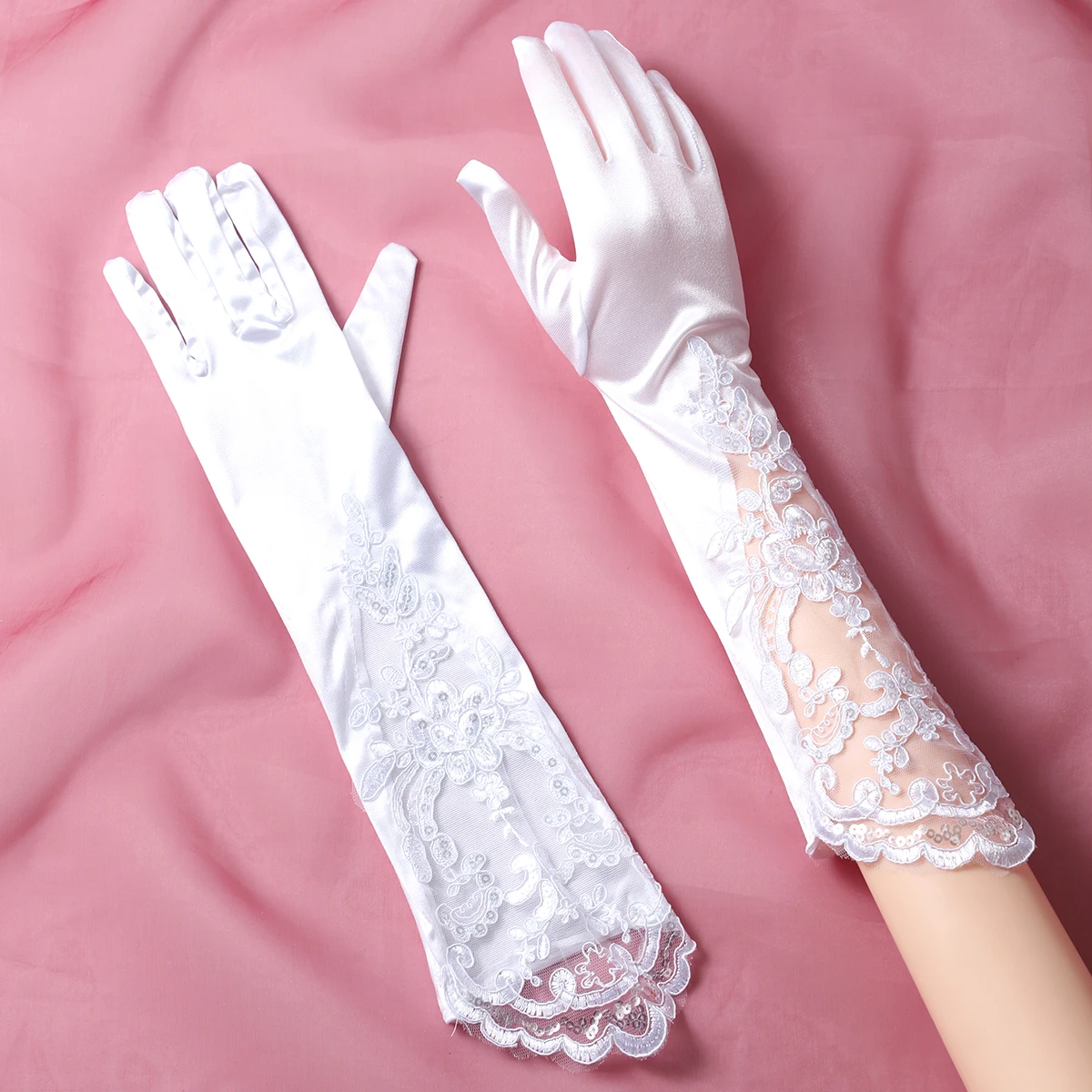 Guantes de novia llenos de brillantes para damas atractivas, longitud de codo blanco, guantes de vestir adecuados para fiesta de baile