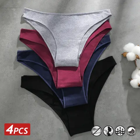 4PCS Seamless Cotton Panties Women Solid Color Briefs Sexy Low Waist Underpants Female Breathable Underwear Ladies Stretch Panti