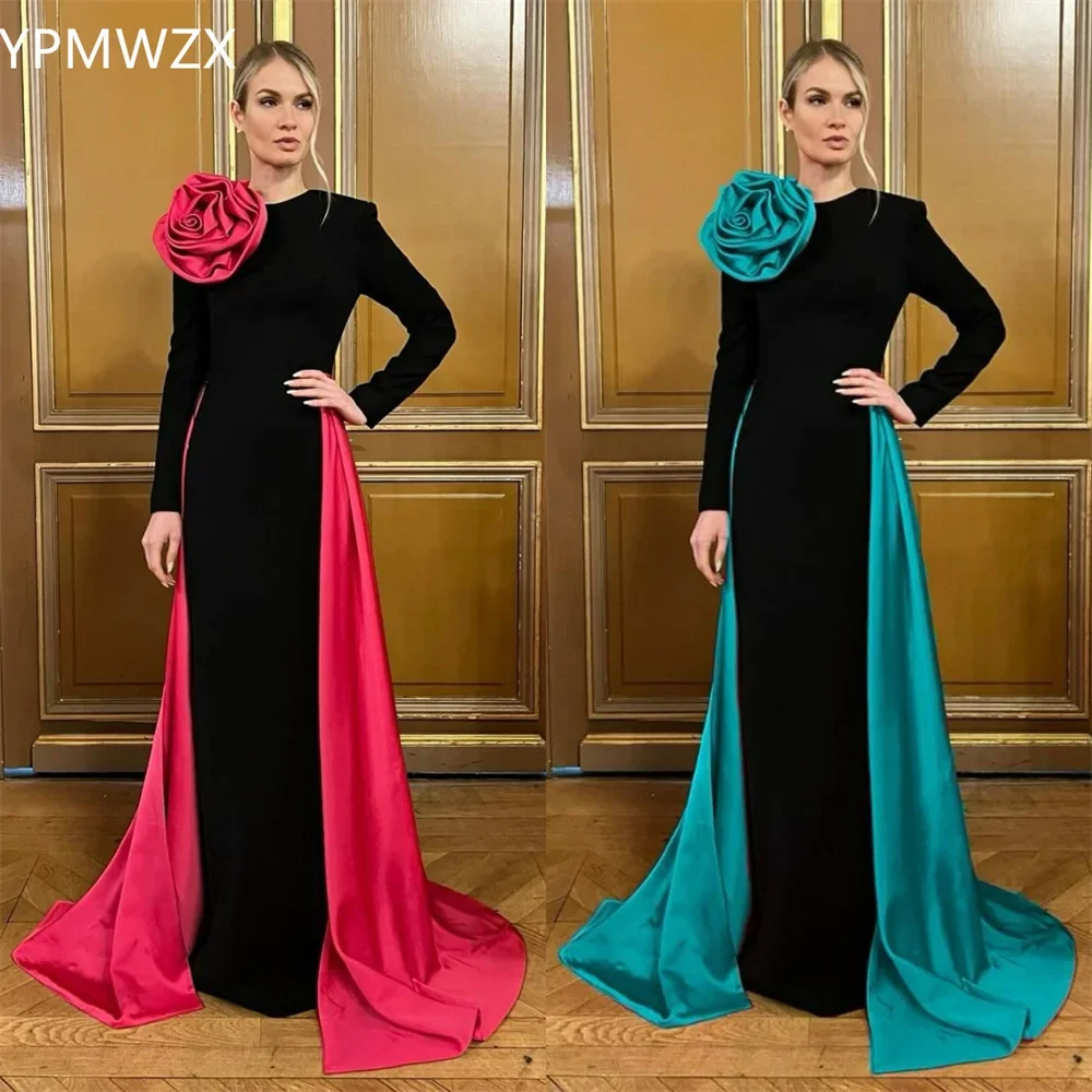 

Customized Prom Gown Evening Formal Dress YPMWZX Scoop Neckline Column Floor Length Skirts Draped 3D Flower Bespoke Occasion Dr