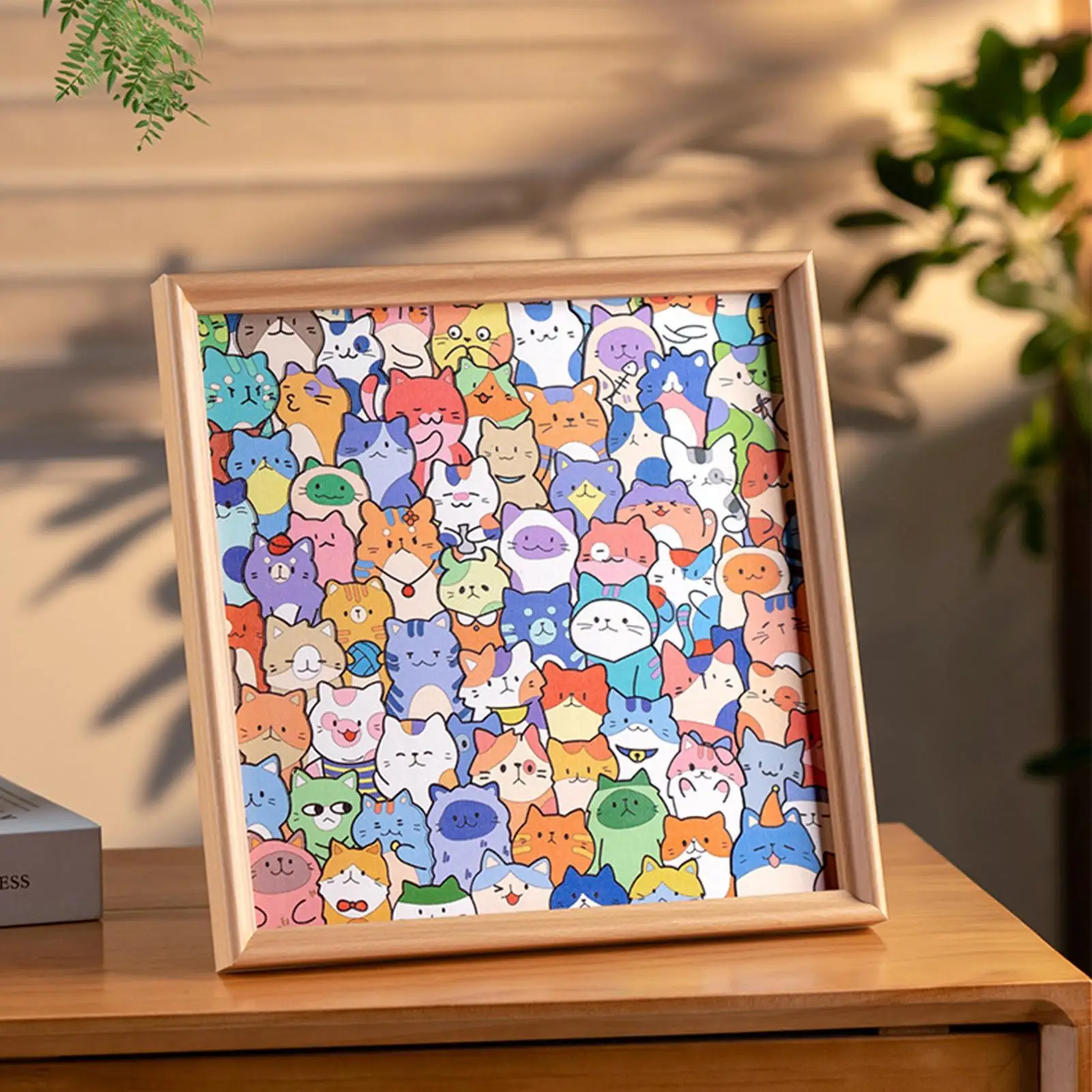 ตัวต่อจิ๊กซอว์ไม้รูปแมว สามารถระบายสีได้ ชิ้นส่วนตัวต่อรูปทรงแปลกตา เกมระบายสีการ์ตูนลูกแมว พร้อมปากกา 36 สี