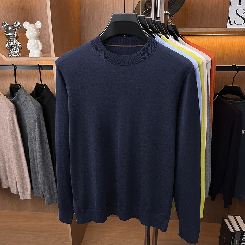 Lyocell + Cotton Good Knitwear Men Autumn Classic O-Neck Linen Breathable Knit Polo Long Sleeve Sweater Pullover Comfortable Top