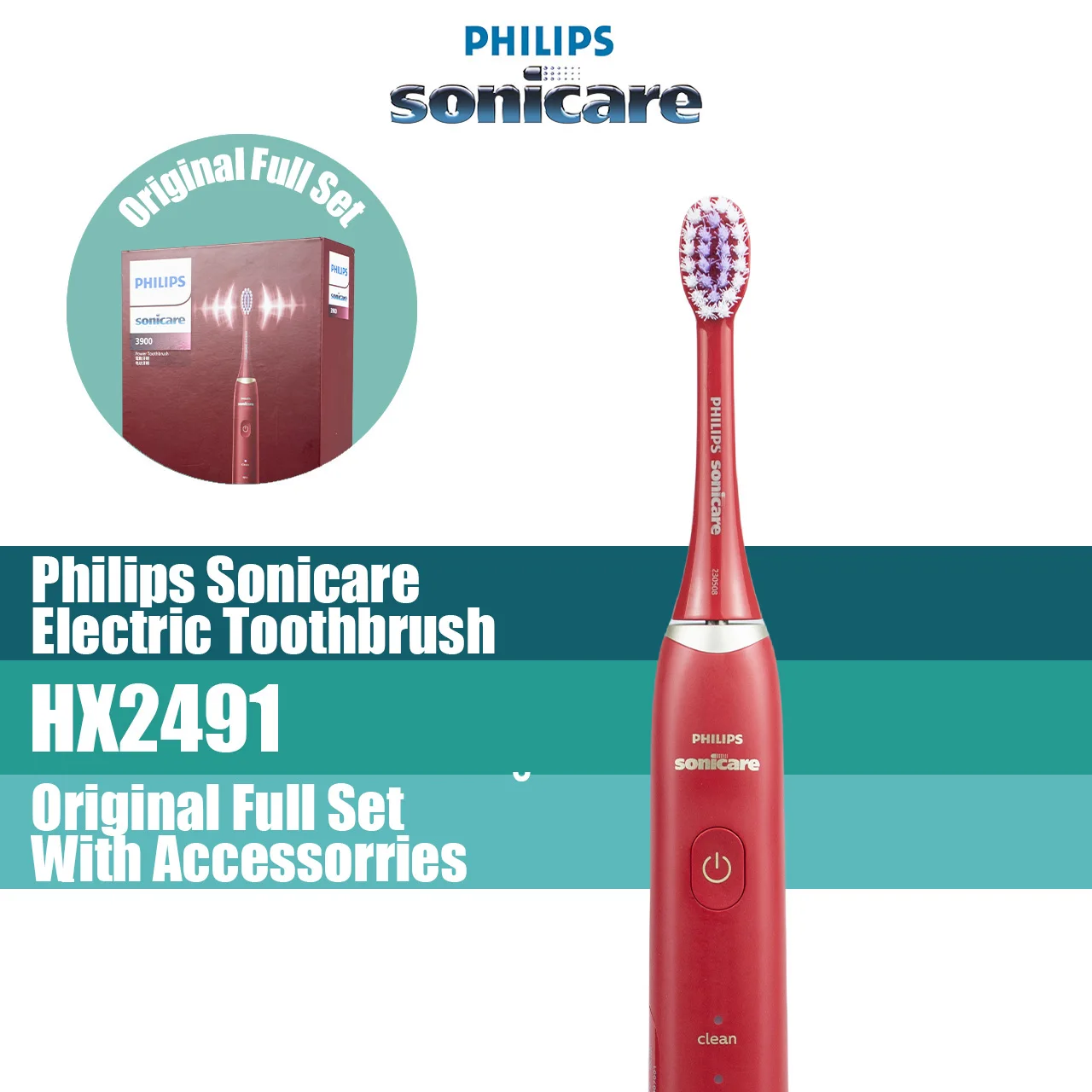 Philips-Brosse à Dents Macicare HX2491/02, Brosse Électrique Sonique pour Tête de Rechange Rouge pour Adulte