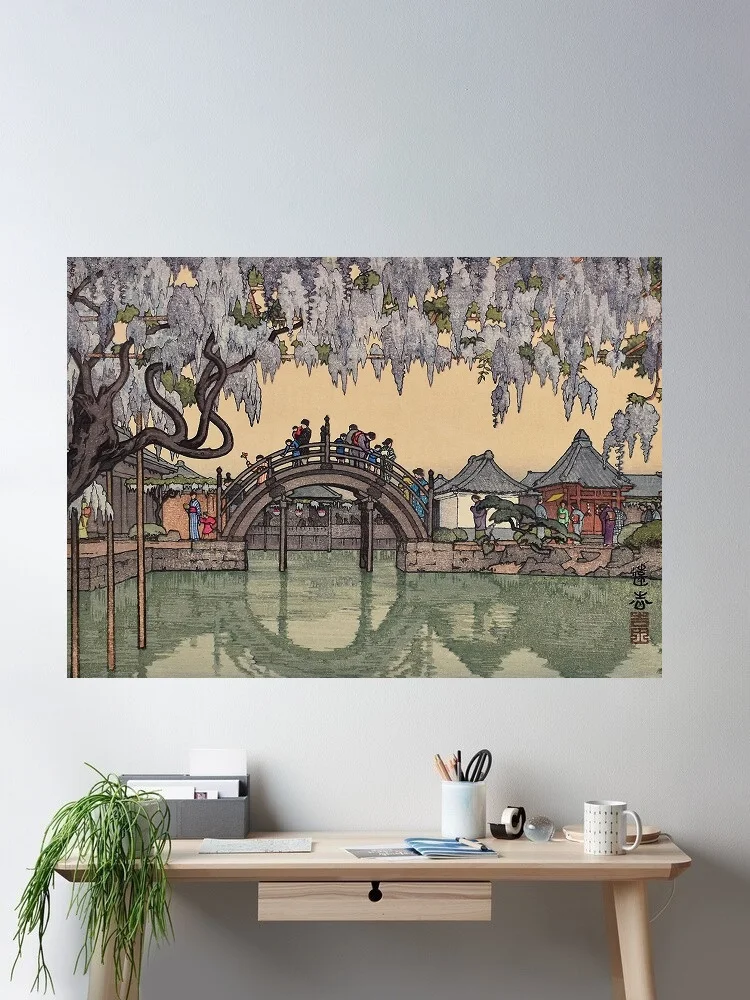 Toshi Yoshida (Japanese 1911-1995), Half Moon Bridge , Print Art Canvas Poster, For Living Room Decor Home Wall Picture