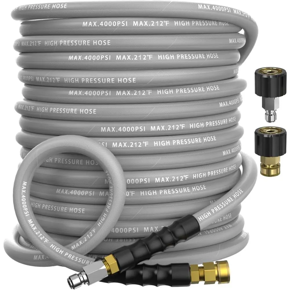 

50T 4000 PSI Steel Braided High-Pressure Washer Hose with 3/8 Quick Connect and M22 Fitting, Gray