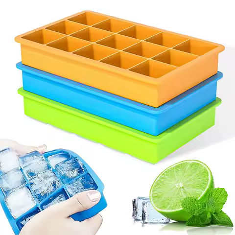 15 Grid Ice Cube Tray Silicone Ice Tray Easy-Release Flexible Molds Reusable Stackable Ice Trays Freezer for Cocktail Whiskey