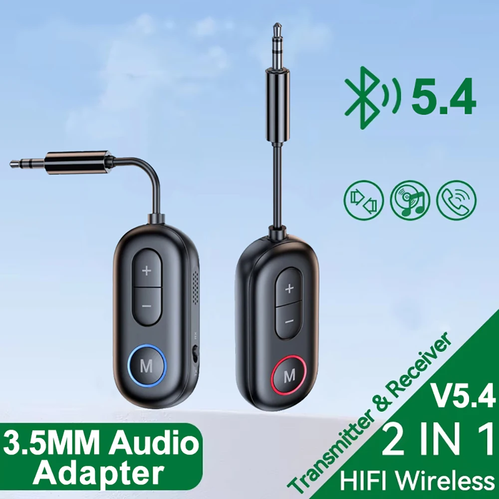 Bluetooth 5.4 Audio Adapter 2 In 1 Wireless Transmitter Receiver 3.5mm Aux Hifi Stereo Music Converter for TV Car Headphones